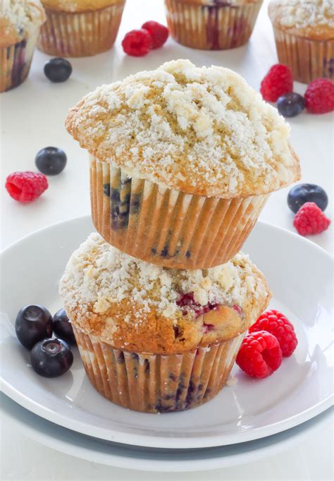 Blueberry Raspberry Muffins With Streusel Topping Baker By Nature