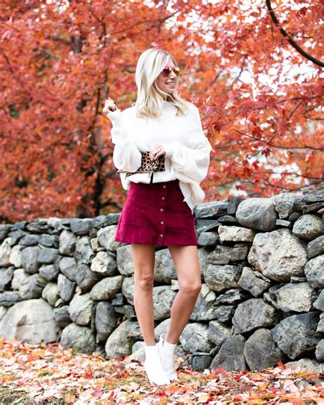 Magenta Courderoy Skirt White Sweater The Glamorous Gal