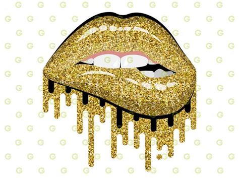 A Gold Glitter Lips With Dripping Eyes