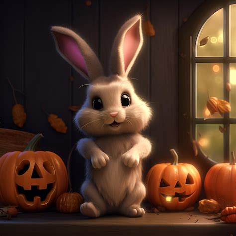 Premium AI Image | A rabbit with a pumpkin face and a pumpkin that says ...