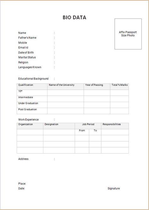 Free Good Biodata Formats In Ms Word For Jobs Training And Marriage