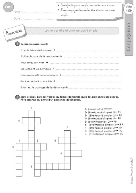 Cm1 Exercices Le Passé Simple Des Verbes être Et Avoir