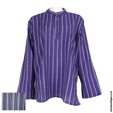 Striped Collarless Grandad Shirt Purple Xxxlarge Festival