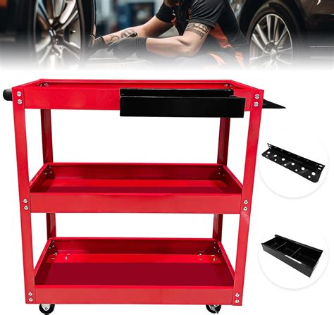 Yatointo Updated Rolling Tool Cart Metal 3 Tier Rolling Cart With Storage Case