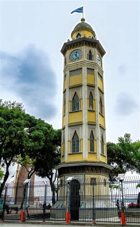 Clock Tower And Flag Guayaquil Ecuador Stock Image Image Of