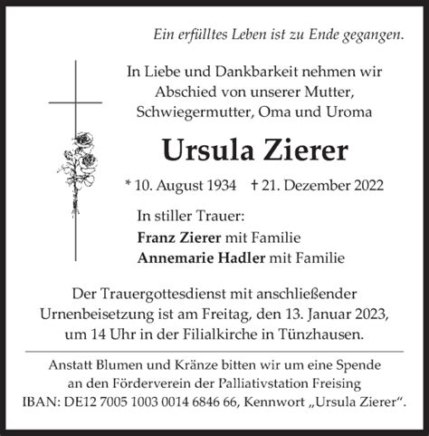 Traueranzeigen Von Ursula Zierer Trauer Merkur De