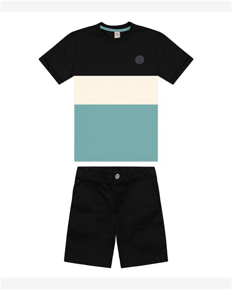 Riachuelo Conjunto Infantil Camiseta Bermuda Trick Nick Preto