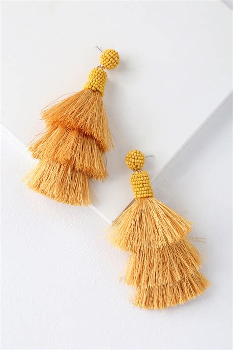 Cute Yellow Earrings Tassel Earrings Mustard Boho Earrings