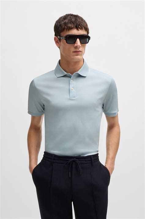 Boss Regular Fit Polo Shirt In Mercerised Italian Cotton Light Blue