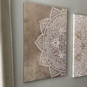 Beige Taupe Mandala Wall Art Set Of 2 Prints Boho Living Room Etsy