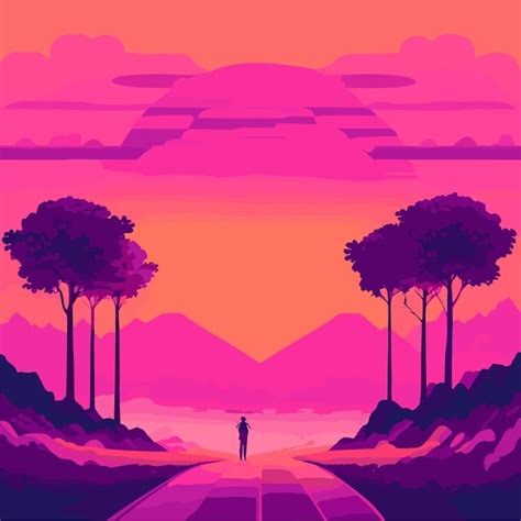 Una Hermosa Puesta De Sol Paisaje Ilustraci N Vectorial Vector Premium