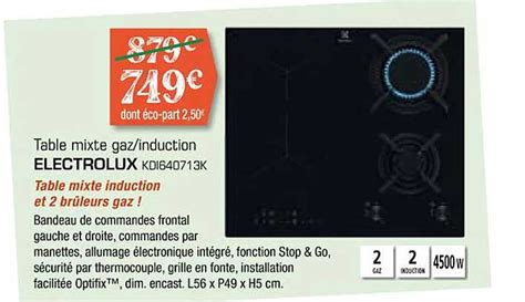 Promo Table Mixte Gaz Induction Electrolux Kdi640713k Chez Copra