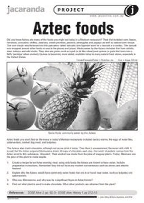 Aztec Food Worksheet for 8th - 12th Grade | Lesson Planet