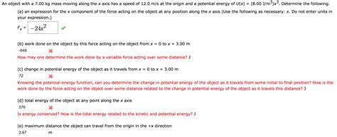 Solved An object with a 7.00 kg mass moving along the x axis | Chegg.com 