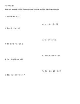 Algebra- Solving One Step Equations by Nicole de Jager worksheets ...