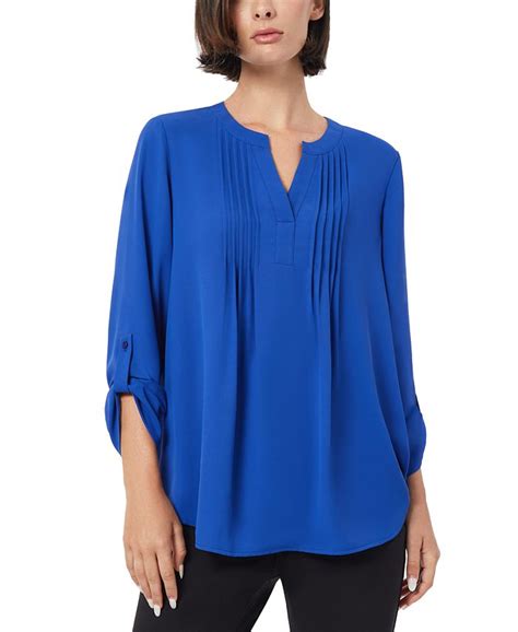 Jones New York Womens Split Neck Pintuck Tab Blouse Macys