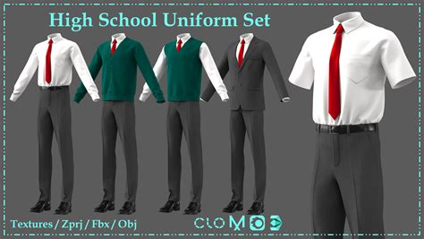 ArtStation - High School Uniform Set (Male) / Men's outfit | Game Assets