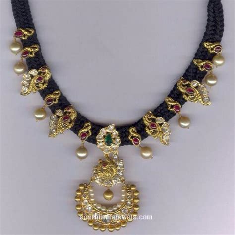 Black Thread Necklace with Pearls ~ South India Jewels