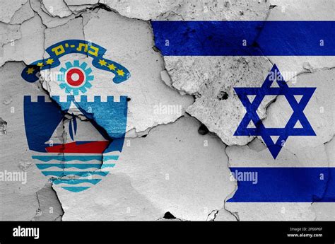 Flags Of Bat Yam And Israel Painted On Cracked Wall Stock Photo Alamy