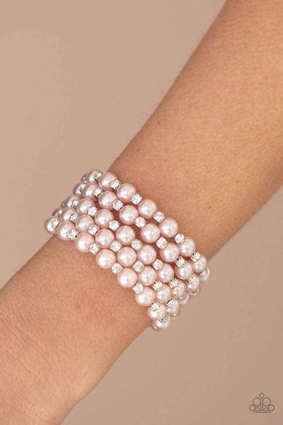 Rich Royal Pink Pearl And Rhinestone Coil Bracelet Paparazzi