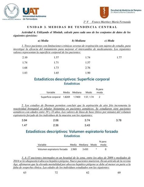 Medidas De Tendencia Central Fernanda Franco UDocz