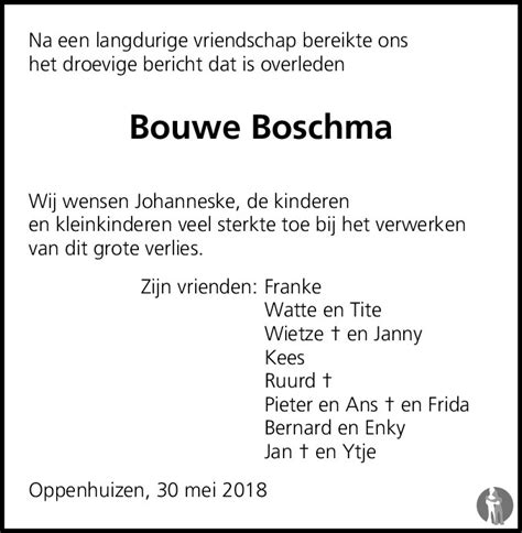 Bouwe Boschma 30 05 2018 Overlijdensbericht En Condoleances Mensenlinq Nl