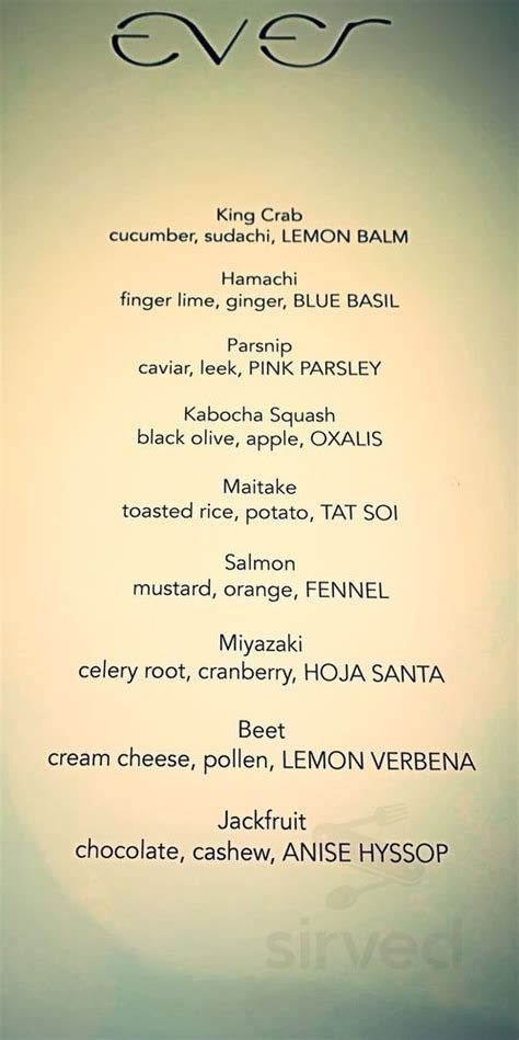 Ever Restaurant menu in Chicago, Illinois, USA