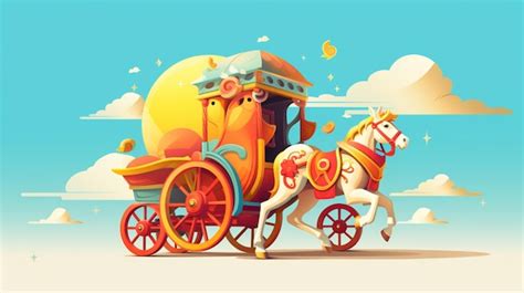 Premium Vector | A cartoon of a horse and carriage with a horse on the back