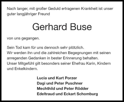 Traueranzeigen Von Gerhard Buse Aachen Gedenkt