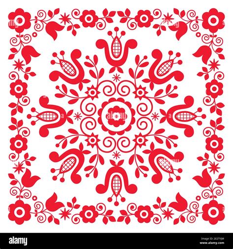 Polish Traditional Folk Art Vector Greeting Card Design With Floral