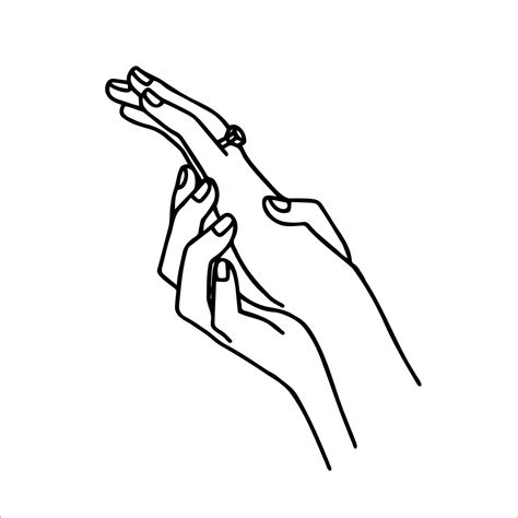 Doodle Drawing Of Female Hands With A Diamond Ring On The Ring Finger