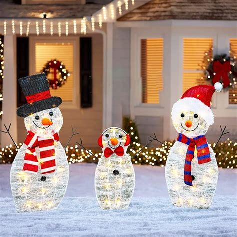 HOURLEEY Christmas Decoration 55 L Lighted Snowman Family Outdoor, 3 ...