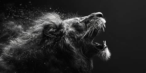 Roaring Lion in Black and White | Premium AI-generated image