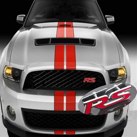 Car Red Chrome 3D Metal Front Grille Grill Badge Emblem Decals RS Logo