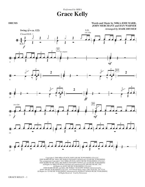 Grace Kelly Arr Mark Brymer Drums By Mika Sheet Music For Choir Instrumental Pak At Sheet