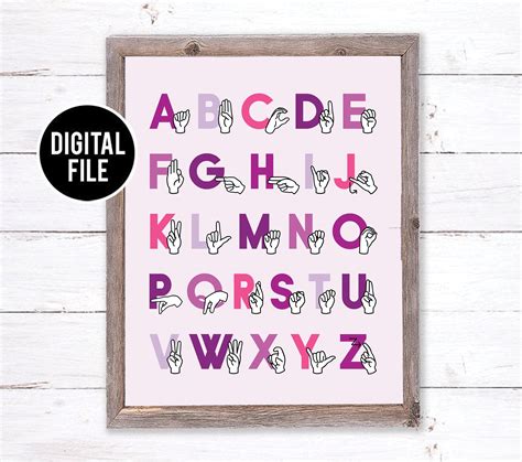 Sign Language Alphabet Art ABC ASL Girl Printable Nursery | Etsy