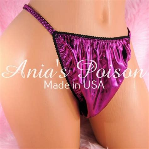 Satin Foil Panties OR Bra MENs Magenta WETLOOK Sissy Shiny String Bikini S XL EBay