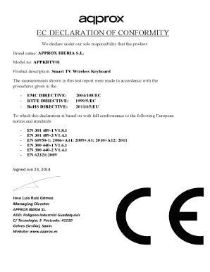 Fillable Online Approx Ec Declaration Of Conformity Appkbtv Approx