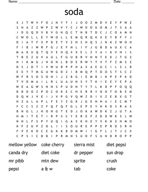 Soda Word Search Wordmint