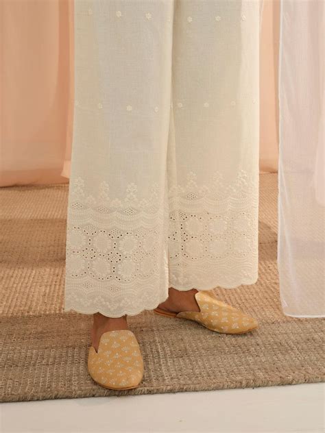 Buy Off White Embroidered Cotton Wide Leg Palazzos Online At Rs 799 Libas