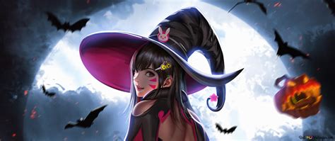 Cute Anime Witch Of Halloween Night 4K wallpaper download