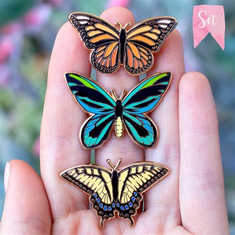 Monarch Swallowtail And Birdwing Butterfly Set Enamel Pins