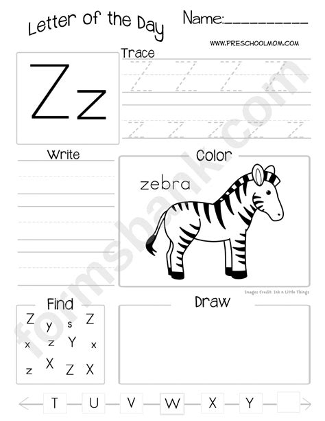 Letter Of The Day Worksheet Letter Z Printable Pdf Download