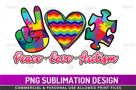 Peace Love Autism Sublimation Design Graphic By Regulrcrative