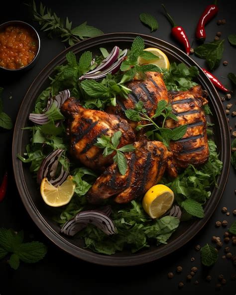 Premium Photo Tandoori Chicken With Mint Leaves Clay Oven Decoration