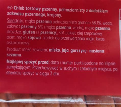 Chleb Tostowy Pe Noziarnisty K Classic Kalorie Kj A Nutri N Hodnoty