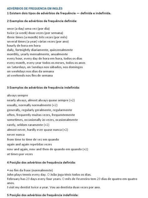 Adverbios De Frequencia Ingles - Advérbios de Frequencia em Inglês | PDF