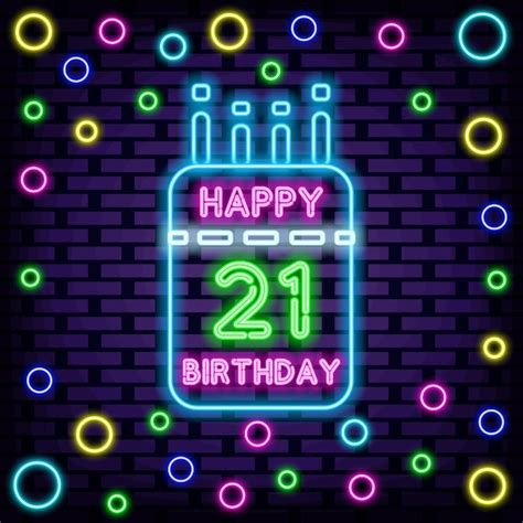 Premium Vector 21th Happy Birthday 21 Year Old Neon Quote Glowing With Colorful Neon Light