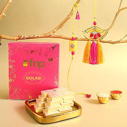 Buy Send Sneh Quirky Bhaiya Bhabhi Rakhi Set N Gulab Kaju Katli Online Fnp