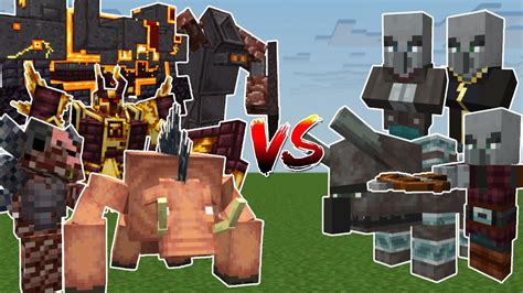 Nether Bosses Vs Illager Mobs Team Minecraft Mob Battle Youtube